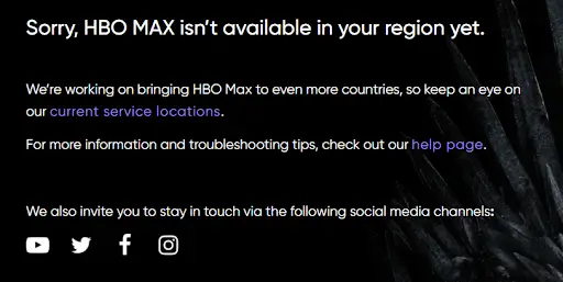 hbo max in Ireland geo blocked error